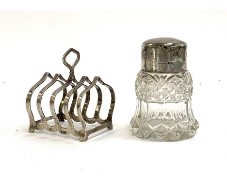 A mixed lot to include plated candlestick holders (af), jam pots, salver