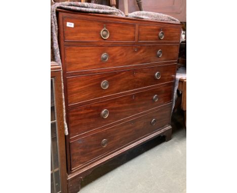 A 19th century mahogany chest of two short over four graduating drawers, on bracket feet, 116x55x120cmH 