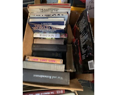 Two boxes of books to include WWII interest and some Third Reich titles including a first edition of Montserrat's 'The Cruel 