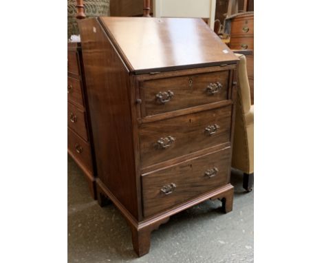A small mahogany bureau, fall front over three drawers, on bracket feet, 52x46x92cmH 
