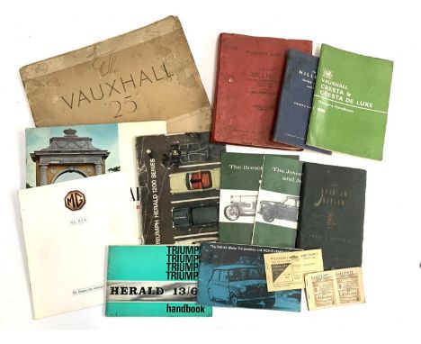 A quantity of car handbooks, publications etc to include, Triumph handbook, Vauxhall Cresta handbook, Brescia Bugatti and Jow