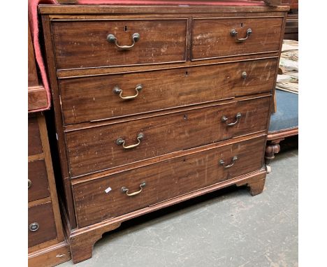 A George III mahogany chest of two short over three graduating drawers (af), on bracket feet, 108x51x104cmH 