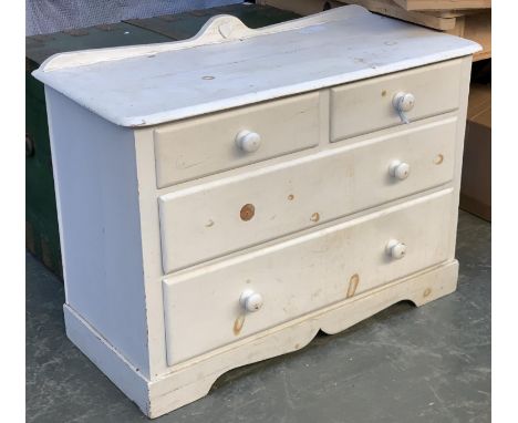 A white painted oak chest of two short over two long drawers, on bracket feet, 104x46x72cmH 