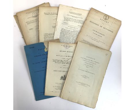 9 x 19th century Parliamentary Reports on Gunpowder and Gun-cotton explosions, Submarine Mining Operations, Strorage of armam
