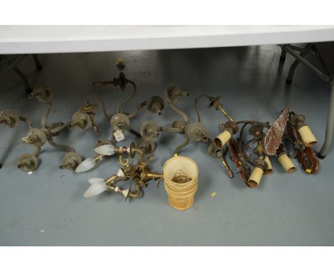Three six-branch ceiling light fittings; together with a selection of wall lights.