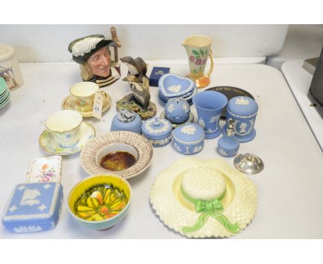 A Poole bowl; a Purbeak Pottery coaster; a selection of Wedgwood Jasperware; a Paragon Art Deco hand-decorated cup and saucer