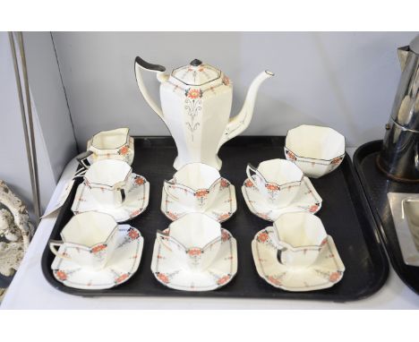 A Shelley six-piece tea service, including: cups, saucers, teapot, sugar bowl and cream jug.