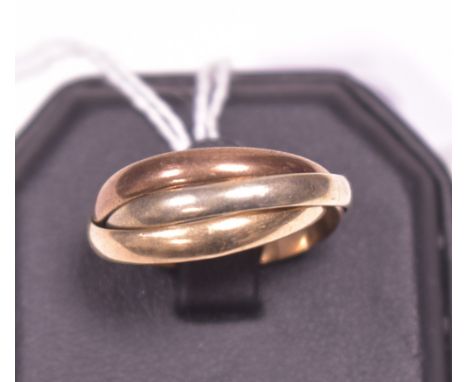 9ct gold Russian wedding ring, yellow, white and rose gold, 6.8g.