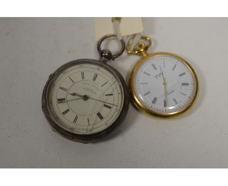 A silver cased open-faced pocket watch chronograph, the roman dial with central seconds hand, No. 52071, c.1880; together wit