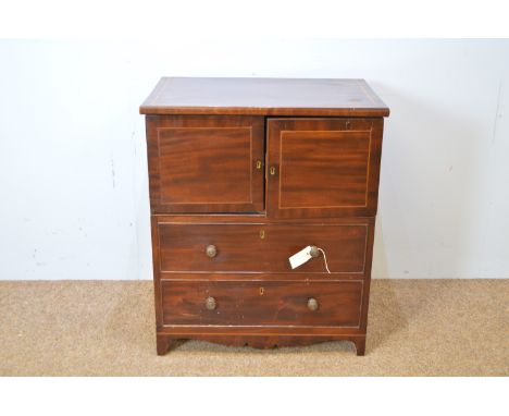 A 19th Century mahogany and satin banded commode (converted), with a pair of doors above two false drawers, 63 x 43 x 73cms h