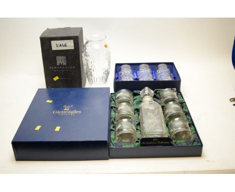 Gleneagles Crystal glassware, mostly boxed, including: vases; glasses; decanter set with thistle decoration; and a bowl.