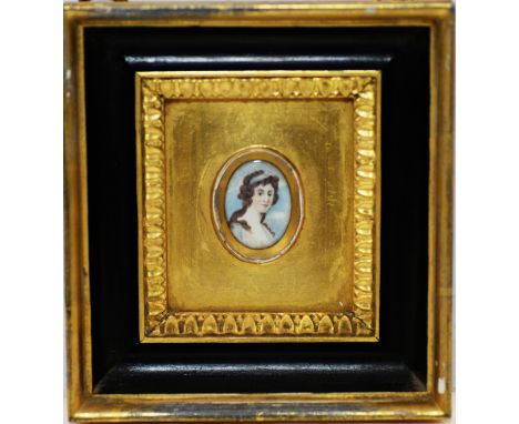 British School - A miniature portrait of Mrs. Hunter nee Miss Cunningham of (Boweshouse?), with indistinct inscription verso,