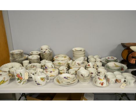 A large collection of Worcester 'Evesham' pattern fireproof oven-to-tableware, including: bowls; cups; tureens; dishes; teapo