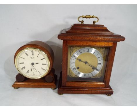 A Woodford's mahogany cased mantle clock with a Franz Herbert movement with key and a further Woodford mahogany cased mantle 