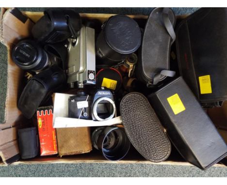 A good lot to include 4 pairs of binoculars, 4 camera lenses and 7 vintage cameras to include, Brownie, Minolta, Nikkon and s