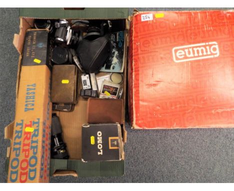 A good mixed lot to include a quantity of photographic equipment to include a Eumig mark 510-D projector, a Yashica tripod, a