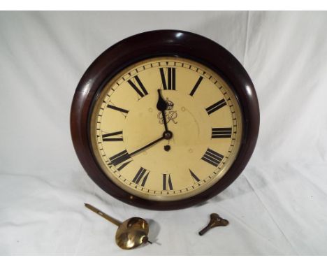 A good, mahogany cased, early 20 th century English fusee 12-inch dial clock, signed to the cream painted dial GR and crown e