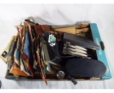 A good mixed lot to include vintage cameras, a good quality shoe horn with a white metal handle in the form of a duck, plated