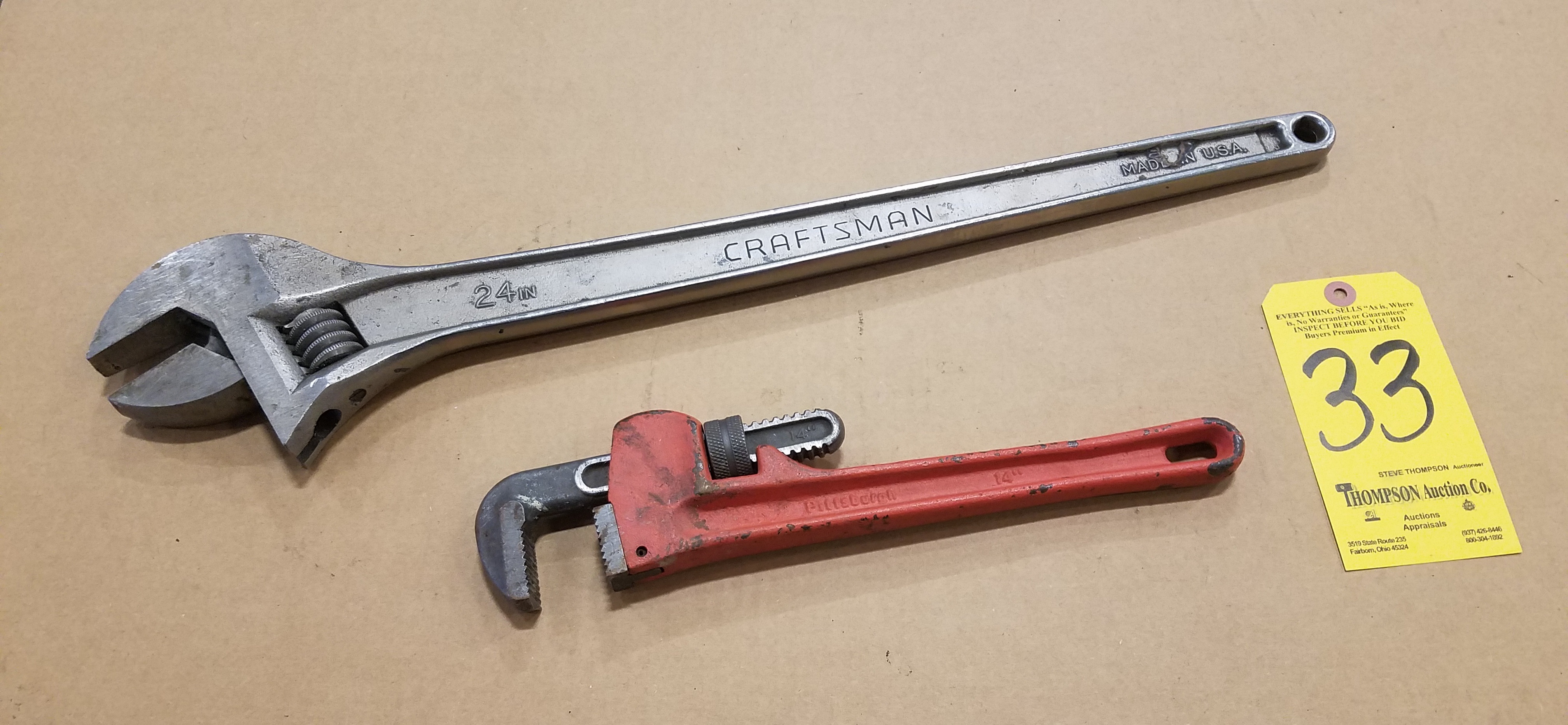 24 Inch Craftsman Adjustable Wrench and 12 In Ridgid Pipe Wrench