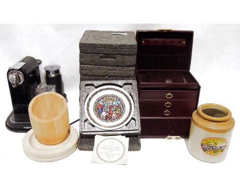 Nespresso Magimix coffee machine, a stoneware storage jar&nbsp;with label for 'PC Flett &amp; Co', a small collection of vint