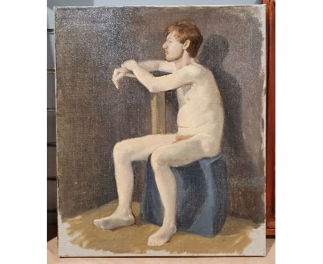 20th century school
Oil on canvas
Figure study of a nude male, unsigned together with a

20th century school
Oil on canvas
Po