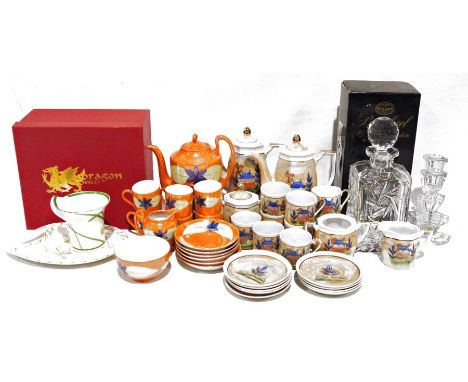 Art Deco-style Phoenix china part tea service&nbsp;to include teapot, creamer, cups and saucers, two Woods pottery 'Indian Tr