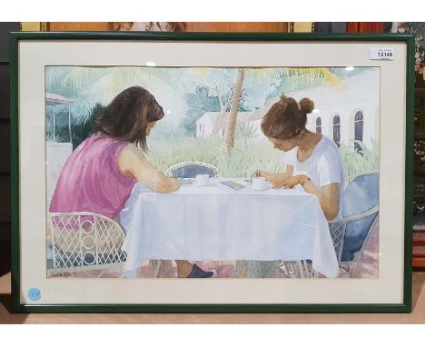 Elizabeth St John - 20th century
Watercolour
"Writing postcards", signed and dated '97 lower left, together with

Elizabeth S
