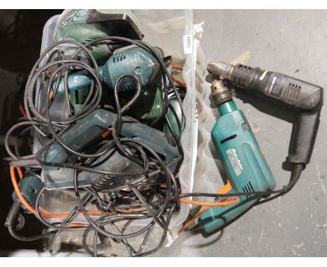 Quantity of power tools&nbsp;to include a Black &amp; Decker KD664RE drill, a Black &amp; Decker KW710 electric plane, a Bosc