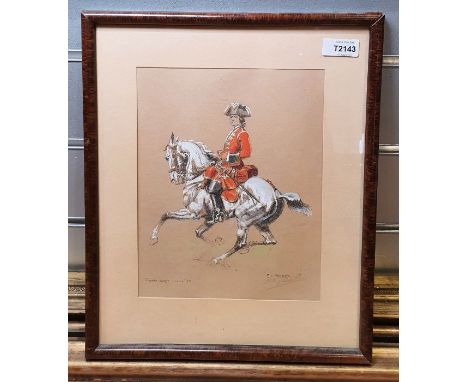 After E. V. G Pechaubes
Hand-coloured print heightened with white
"Chevau-leger Louis XY", signed and titled within print and