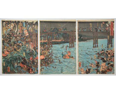 Artist: Yoshitora Utagawa (c.1830s-1880s) Title: The Great Battle of Uji River Publisher: Yamashiroya Jinbei Date: 1840s Size