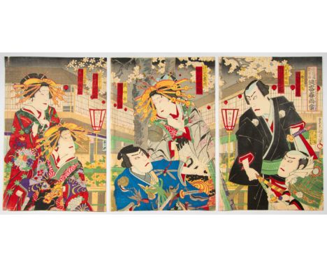 Artist: Kunichika Toyohara (1835-1900) Title: Kabuki Play â€œOtokodate Harusamegasaâ€œ Publisher: Furuhashi Shinnosuke Date: 