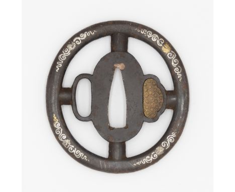 19th century iron tsuba Size: 6.7 x 6.3 x 0.5 cm (C) 2.6 x 0.8 cm Condition: Wear consistent with age. Ref: JG072411