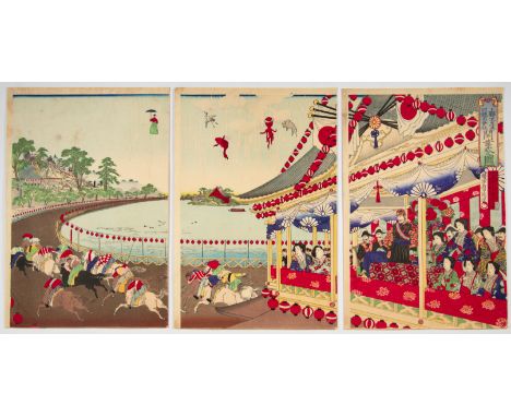 Artist: Chikanobu Yoshu (1838-1912) Title: Meiji Emperor Viewing the Horse Race at Ueno Date: late 19th century Size: (L) 36.