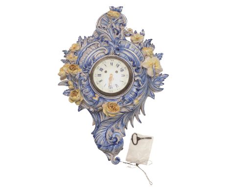 EMILE GALLE - ST CLEMENT CARTEL CLOCK. EMILE GALLE - ST CLEMENT CARTEL CLOCK. A late 19thc/early 20thc rococo style faience C