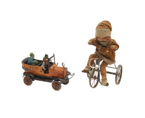 LOUIS MARX TIN PLATE 'AMOS N ANDY' CAR & CHAD VALLEY DOLL ON TRIKE. LOUIS MARX TIN PLATE 'AMOS N ANDY' CAR & CHAD VALLEY DOLL