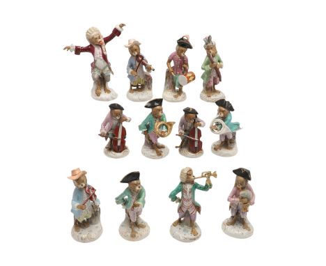GERMAN PORCELAIN MONKEY BAND. GERMAN PORCELAIN MONKEY BAND. A matched German porcelain Monkey band, comprising 12 various fig