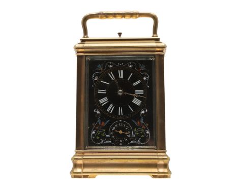 A FRENCH BRASS AND LIMOGES ENAMEL REPEATER CARRIAGE CLOCK. A FRENCH BRASS AND LIMOGES ENAMEL REPEATER CARRIAGE CLOCK. 19th ce