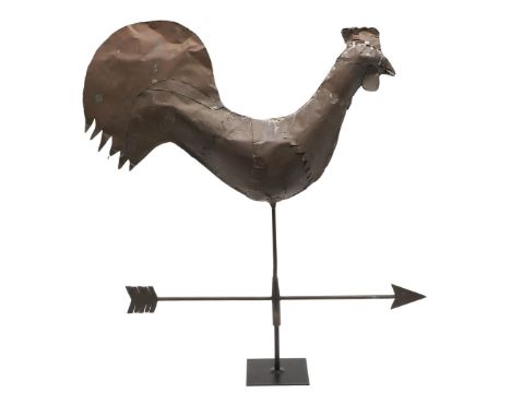 A FRENCH FOLK ART METAL WEATHERVANE. A FRENCH FOLK ART METAL WEATHERVANE. in the form of a cockerel, on modern stand, overall