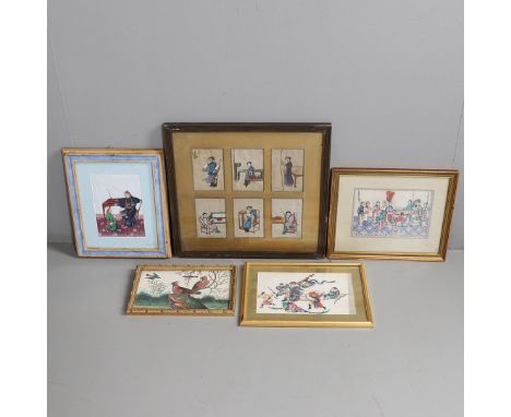 CHINESE FRAMED PITH PAINTINGS. CHINESE FRAMED PITH PAINTINGS. Various framed pith paintings, including a frame containing six