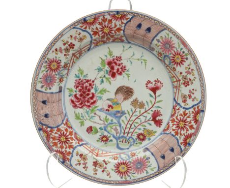 CHINESE QIANLONG PORCELAIN DISH - COCKEREL. CHINESE QIANLONG PORCELAIN DISH - COCKEREL. Qianlong period, an unusual famille r