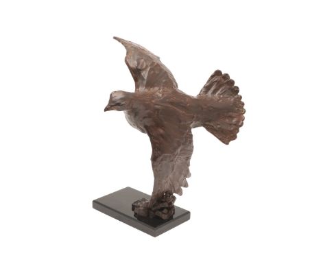 MARK CORETH (B 1958) - LARGE BRONZE SCULPTURE 'FLYING GROUSE'. (d) MARK CORETH (B 1958) - LARGE BRONZE SCULPTURE 'FLYING GROU