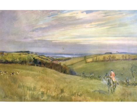 AFTER LIONEL EDWARDS  'The Cattistock, Corscombe Down', colour print, titled on the mount, published by Eyre &amp; Spottiswoo