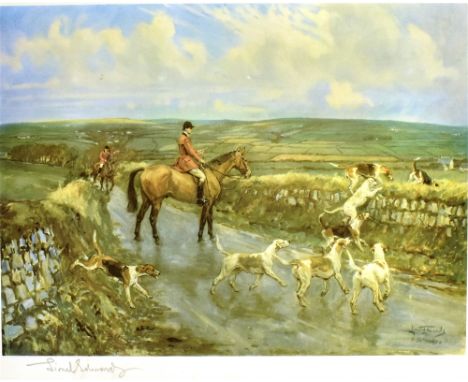 AFTER LIONEL EDWARDS  The Four Burrow Hunt, 1956, colour print, singed in pencil on the mount, 31.5 x 39.5cm