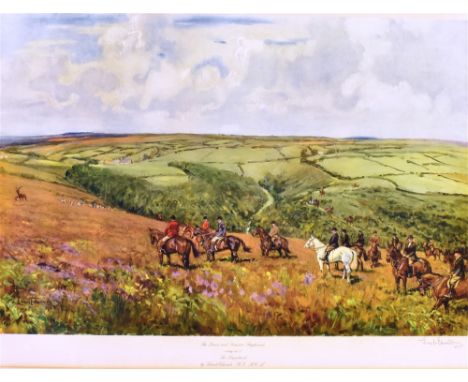 AFTER LIONEL EDWARDS 'The Devon and Somerset Staghounds, coming out of The Danesbrook', colour print, signed in pencil and ti