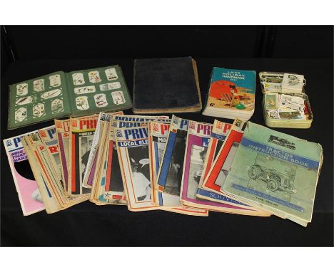 Quantity of Private eye magazines from the 1980s,together with a collection of vintage cigarette cards, Daily Express Road Bo