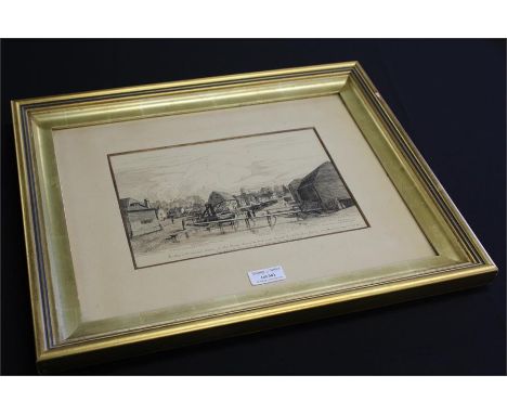 H.E. Wilkes, drawing of Stowmarket after a print by H.Davy, in a gilt frame, the drawing 25 by 17 cm