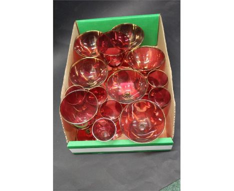 Ruby and gilt glassware, (qty)