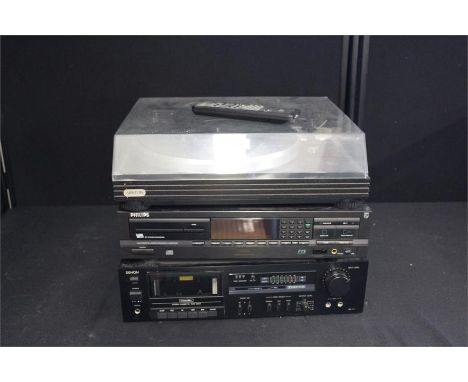 An Ariston Record player, together with a Phillips CD 624 CD player and a Denson Stereo Cassette tape deck, (3)