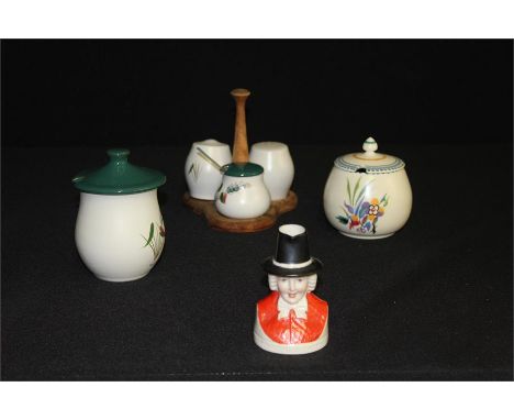 Poole pottery preserve dish, Denby condiment set and preserve pot, Goss Welsh girl character jug (6)