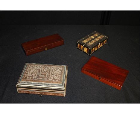 Boxes, to include a 19th Century Indian example, a porcupine quill box and two mahogany boxes, (4) 